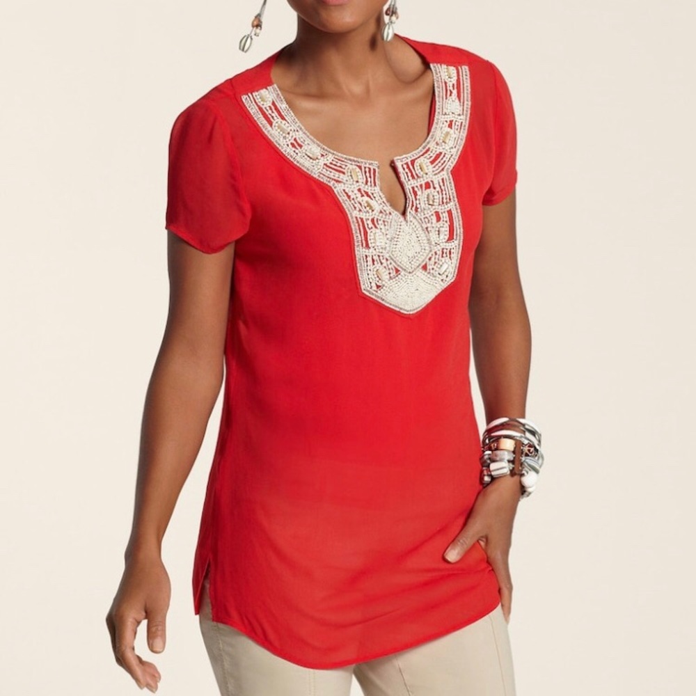 Chico’s Beaded Embellished Red Top NWT